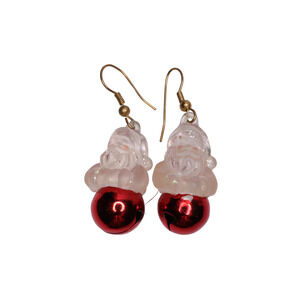 Christmas Dangle Drop Wire Hook Santa Claus Jingle Bell Earrings 1.25" Long